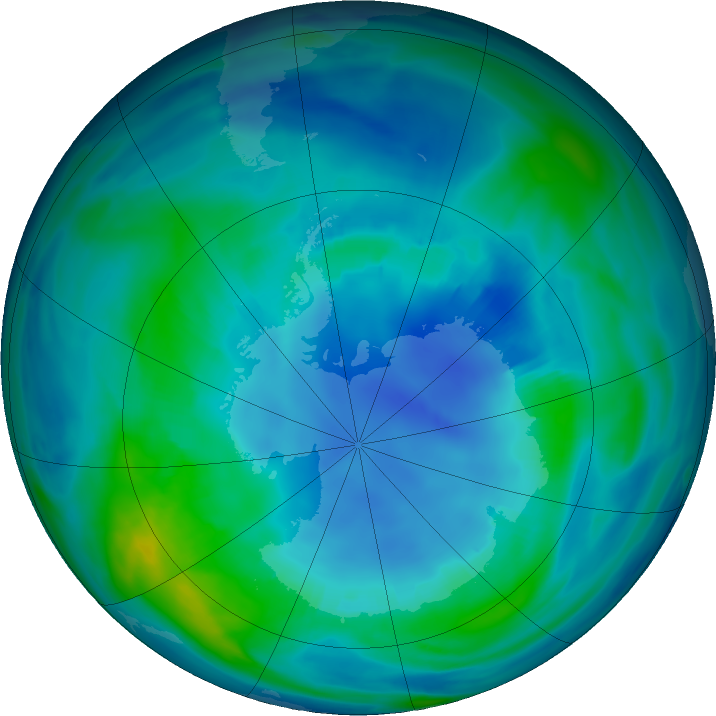 Antarctic ozone map for 25 April 2023